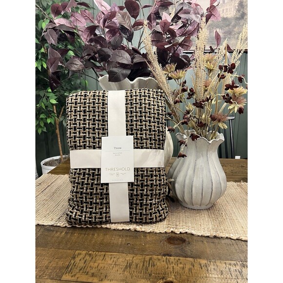 Woven Throw Blanket Cream/Neutral/Black - Threshold NEW - Picture 1 of 9